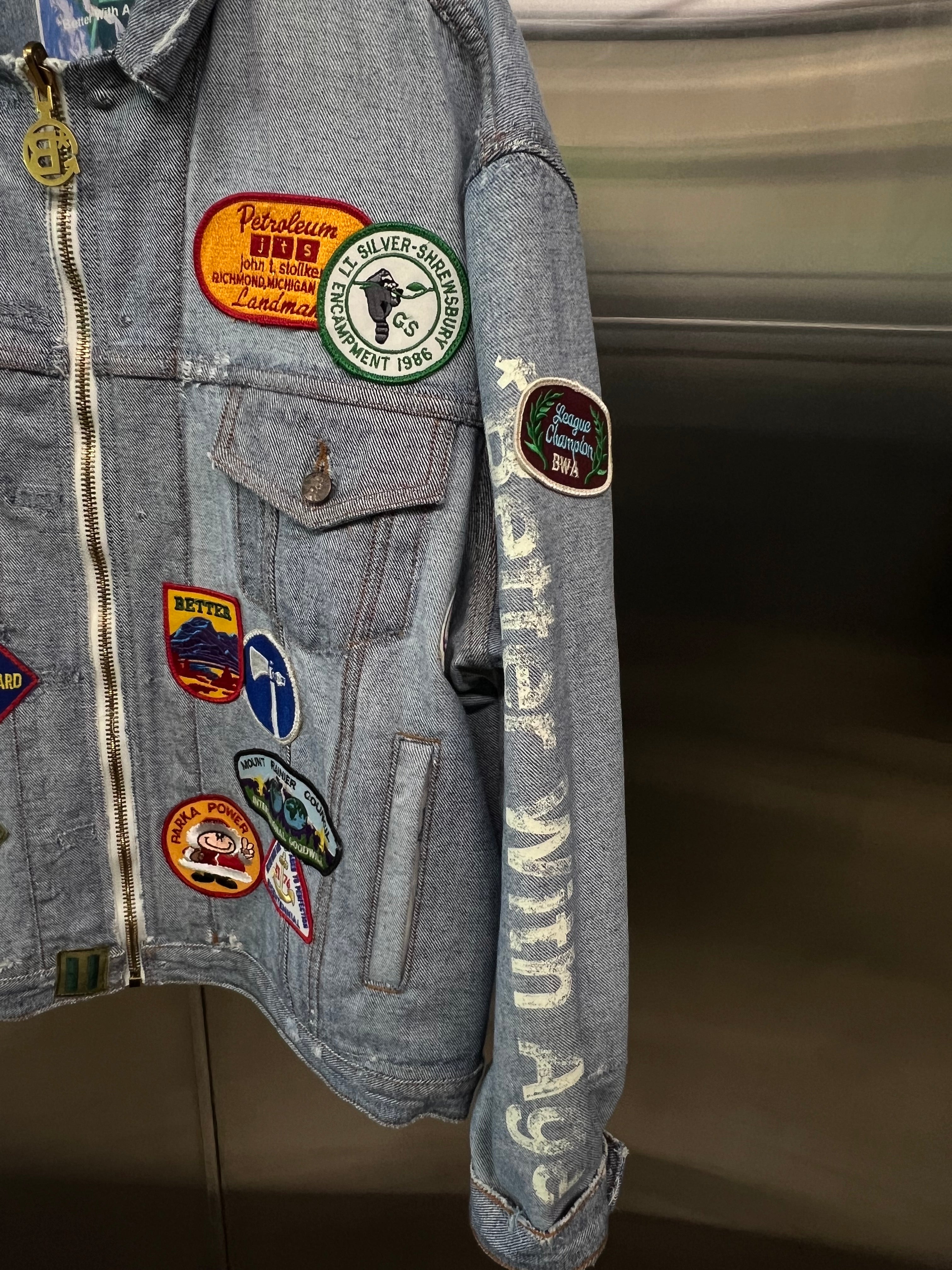 Better With Age Reconstructed Denim Trucker Jacket Embroidered Patches