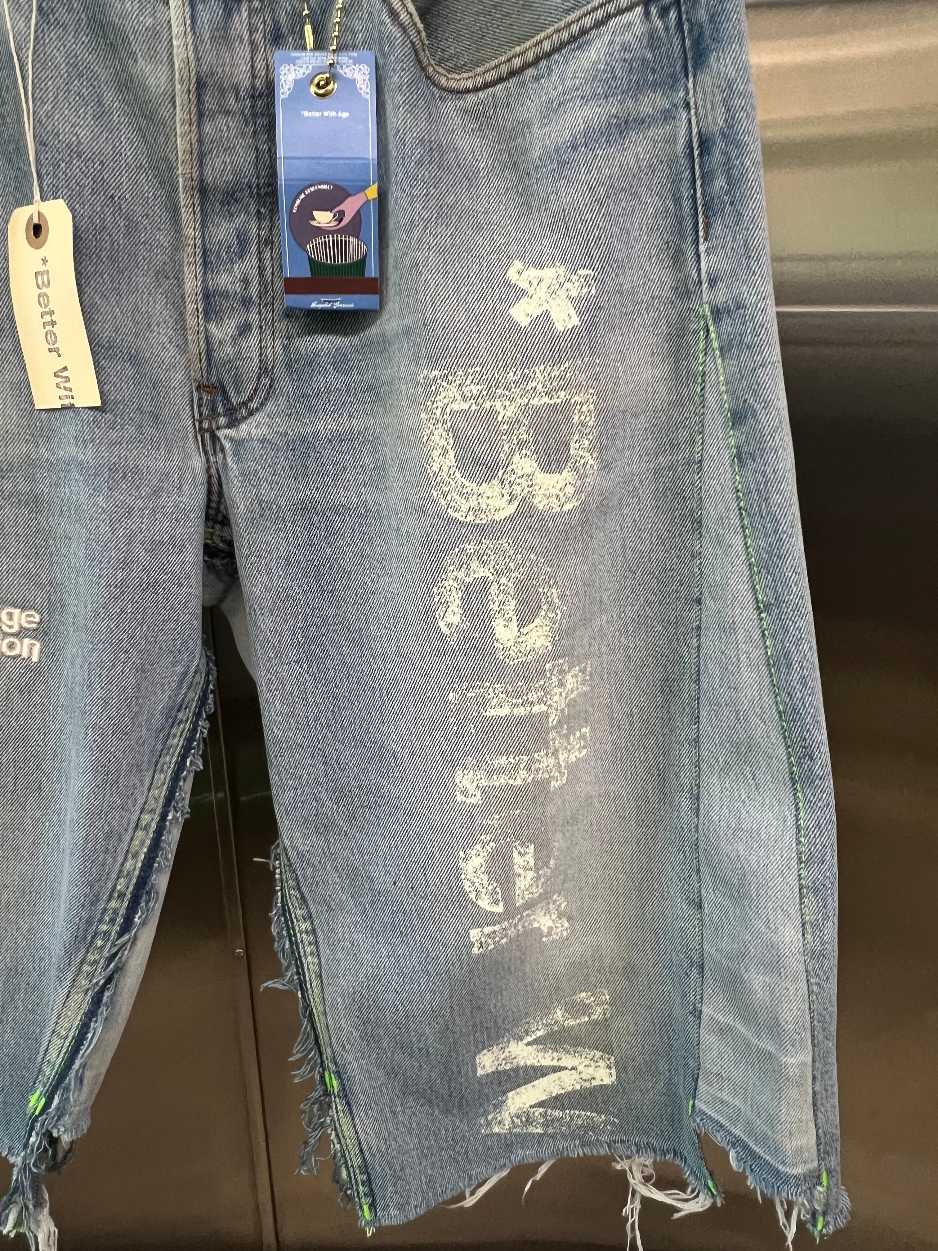 Better With Age Reconstructed Denim Shorts Embroidered