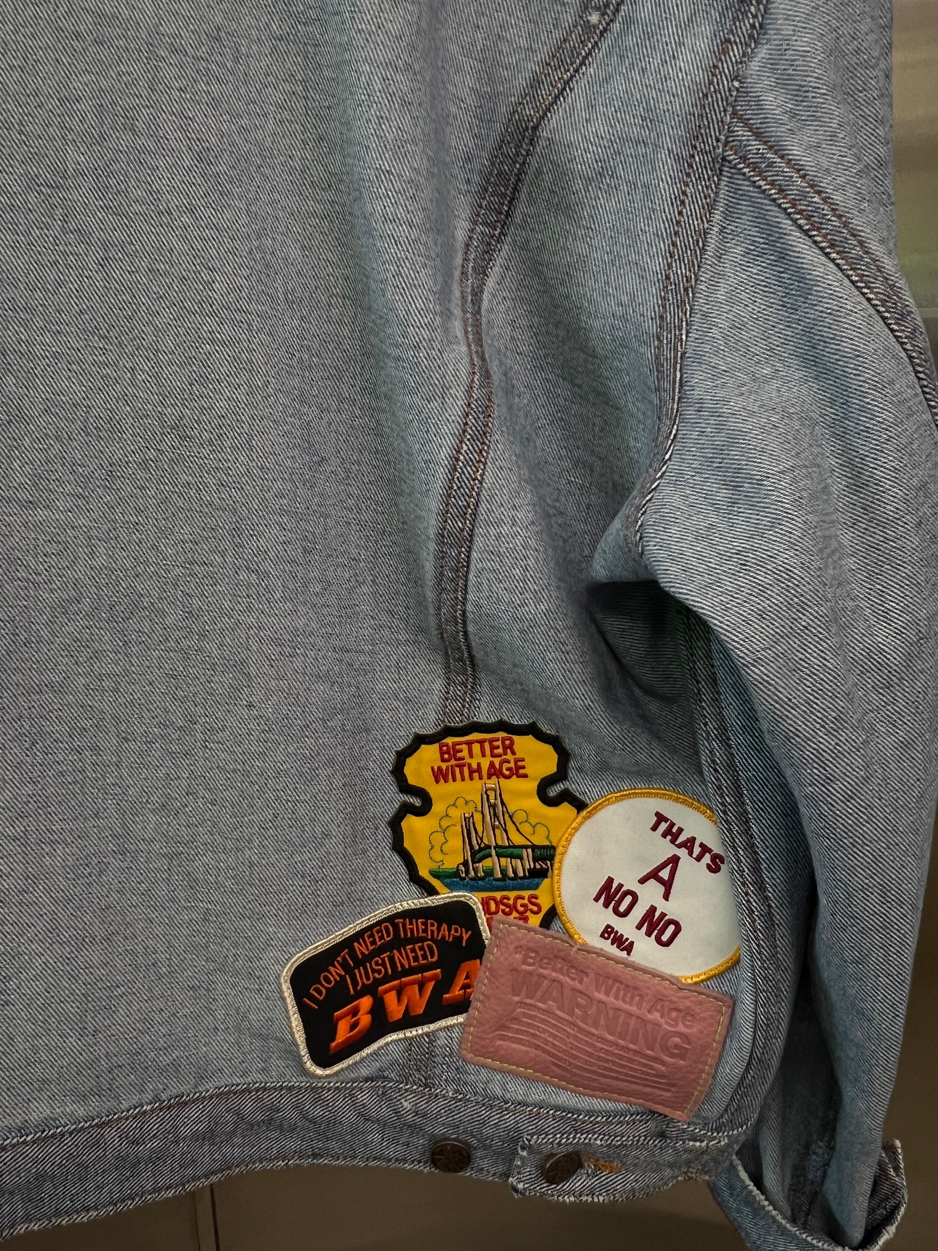 Better With Age Reconstructed Denim Trucker Jacket Embroidered Patches