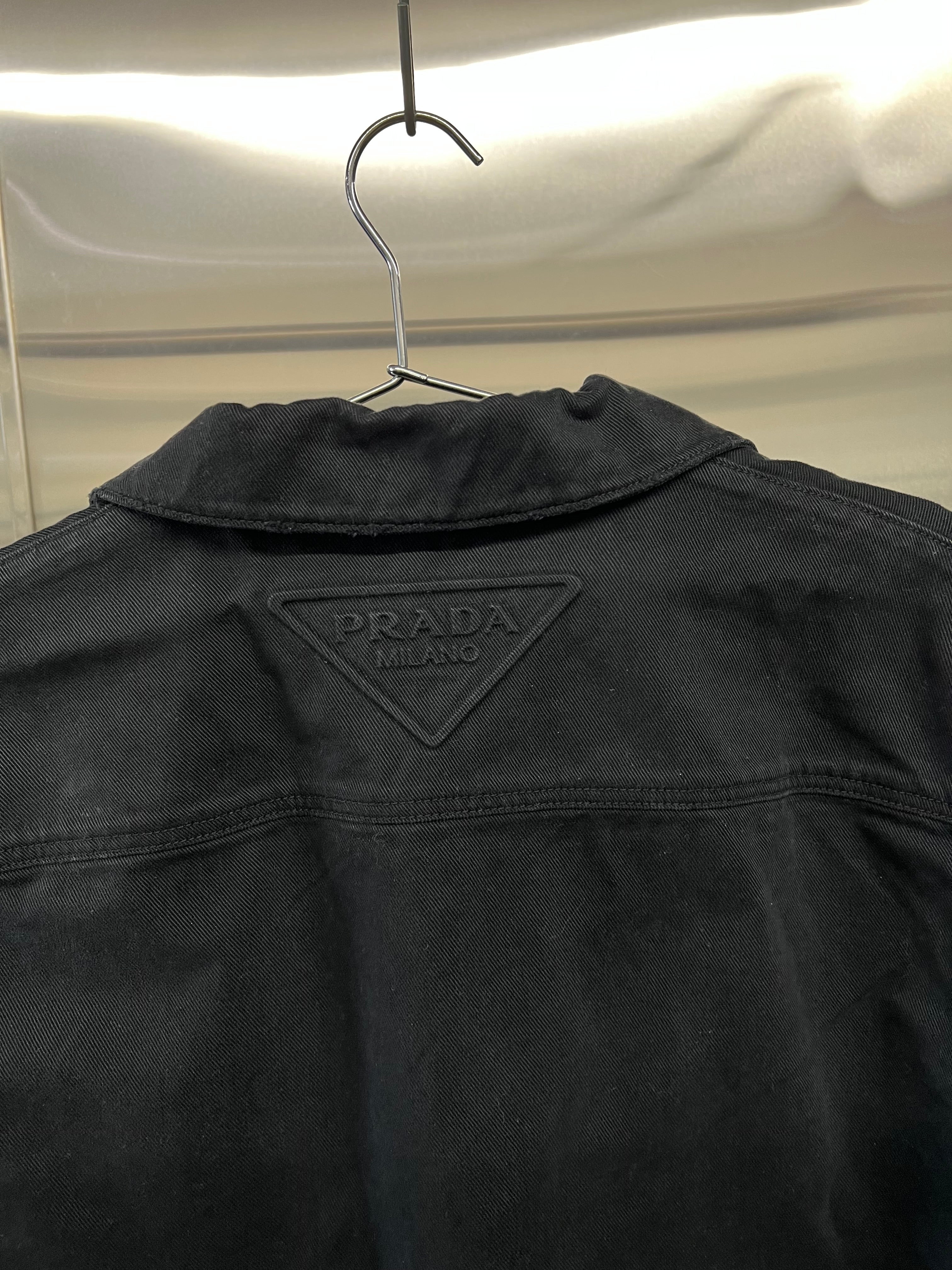 Prada Black Denim Distressed Bowling Shirt