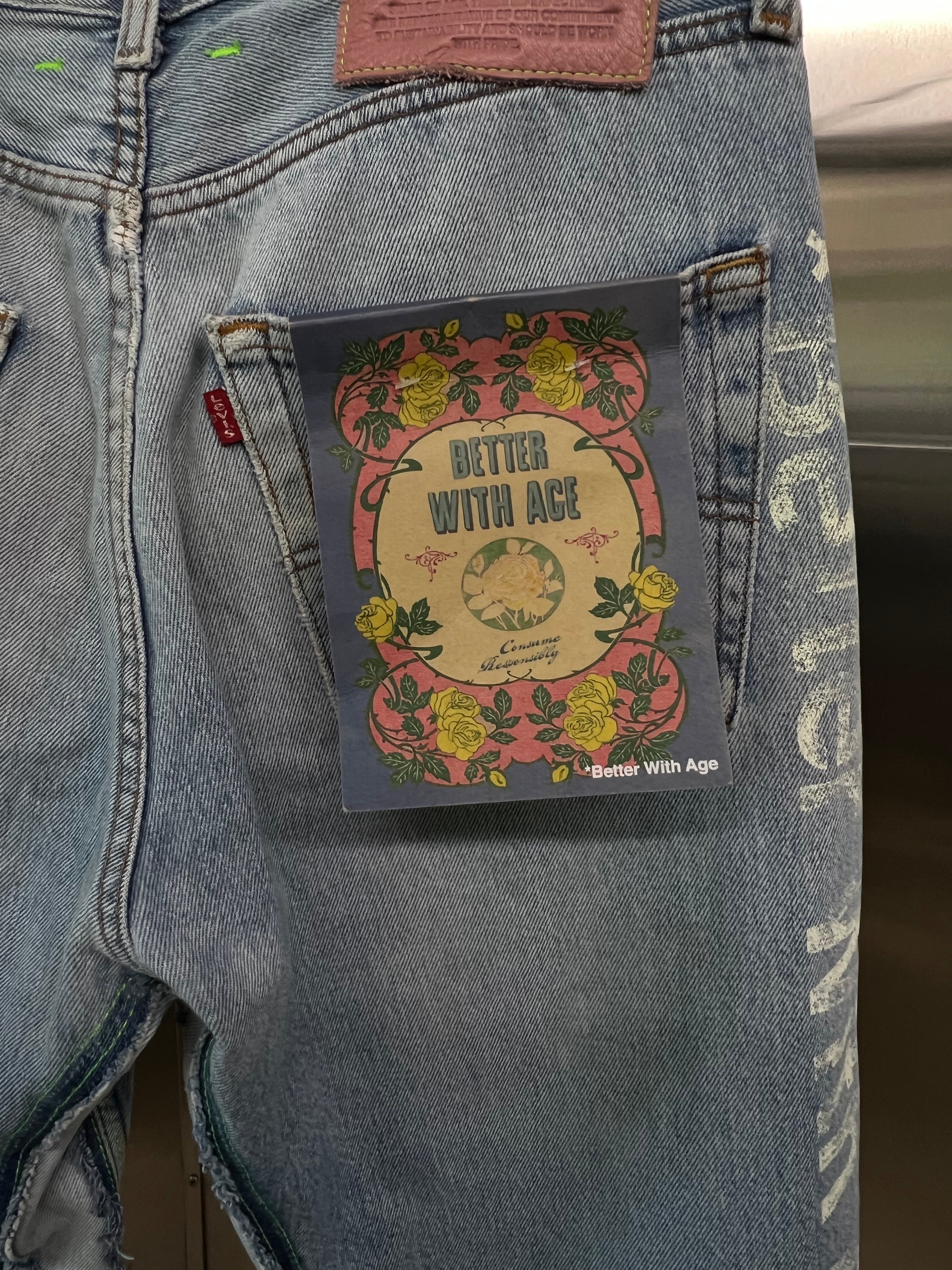 Better With Age Reconstructed Denim Shorts Embroidered