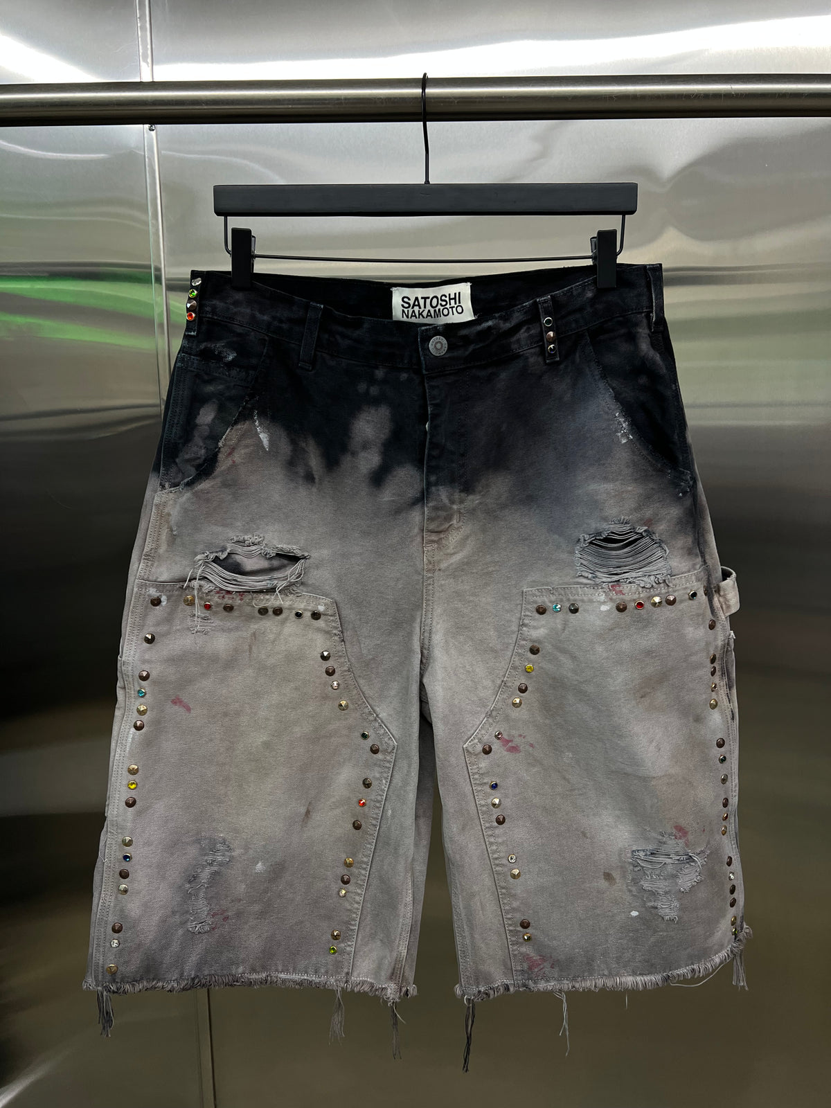 Satoshi Nakamoto Dannys carpenter stud embellishment distressed shorts
