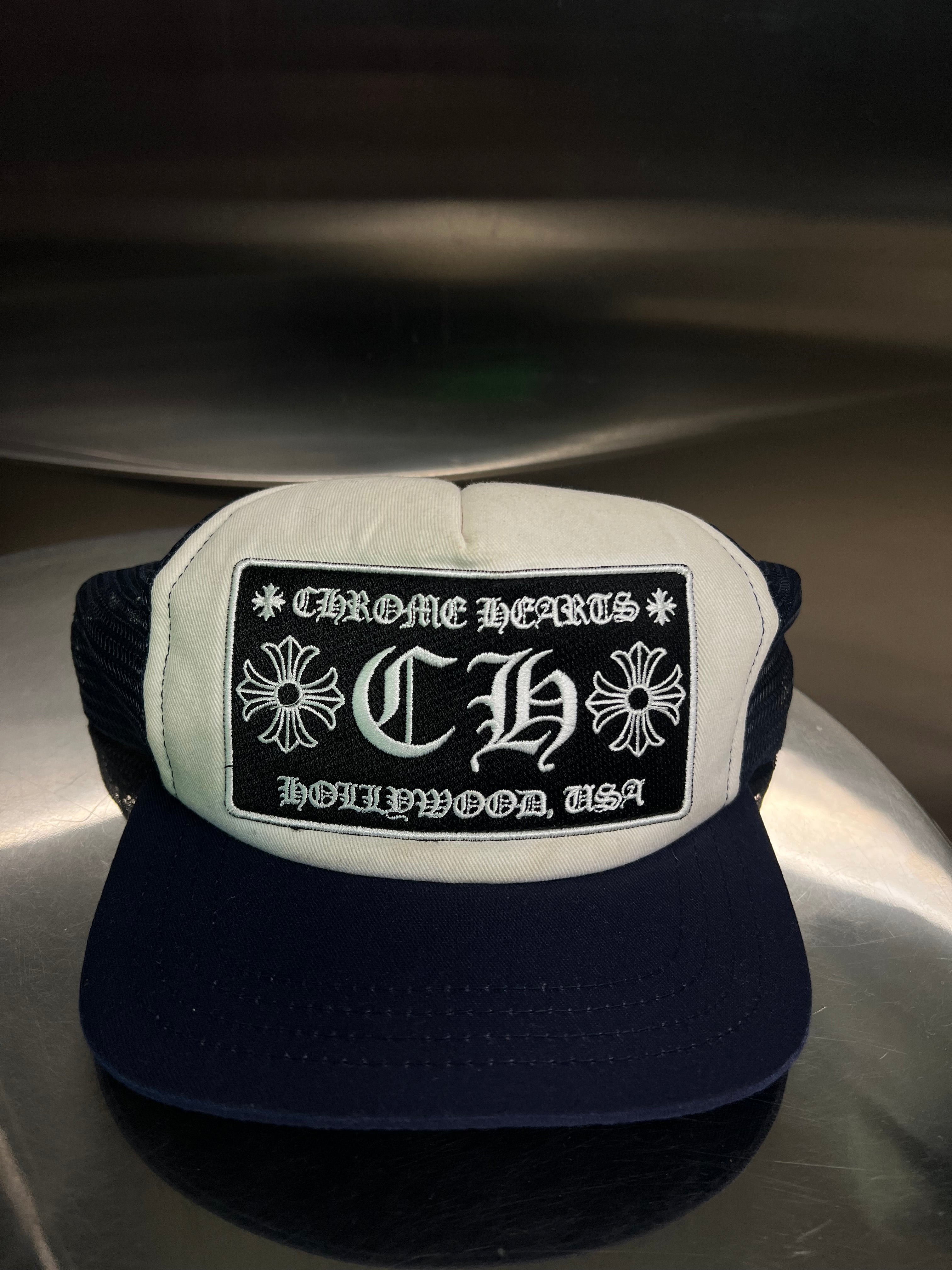 Chrome Hearts “Hollywood” Navy Trucker hat