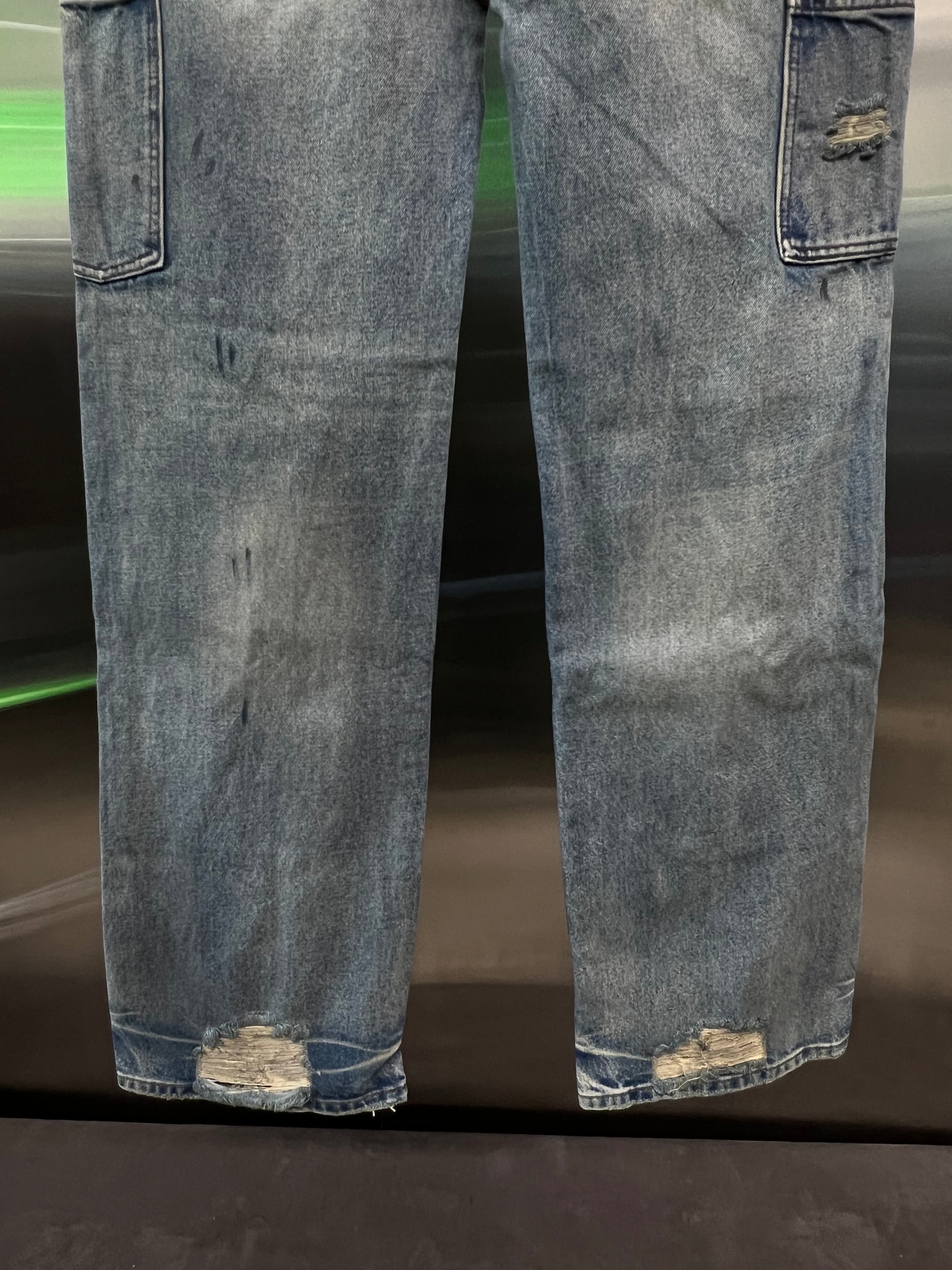 GV Gallery Raspberry Hills Baggy Jeans Distressed, Light-Washed Blue Denim And Paint-Splatter