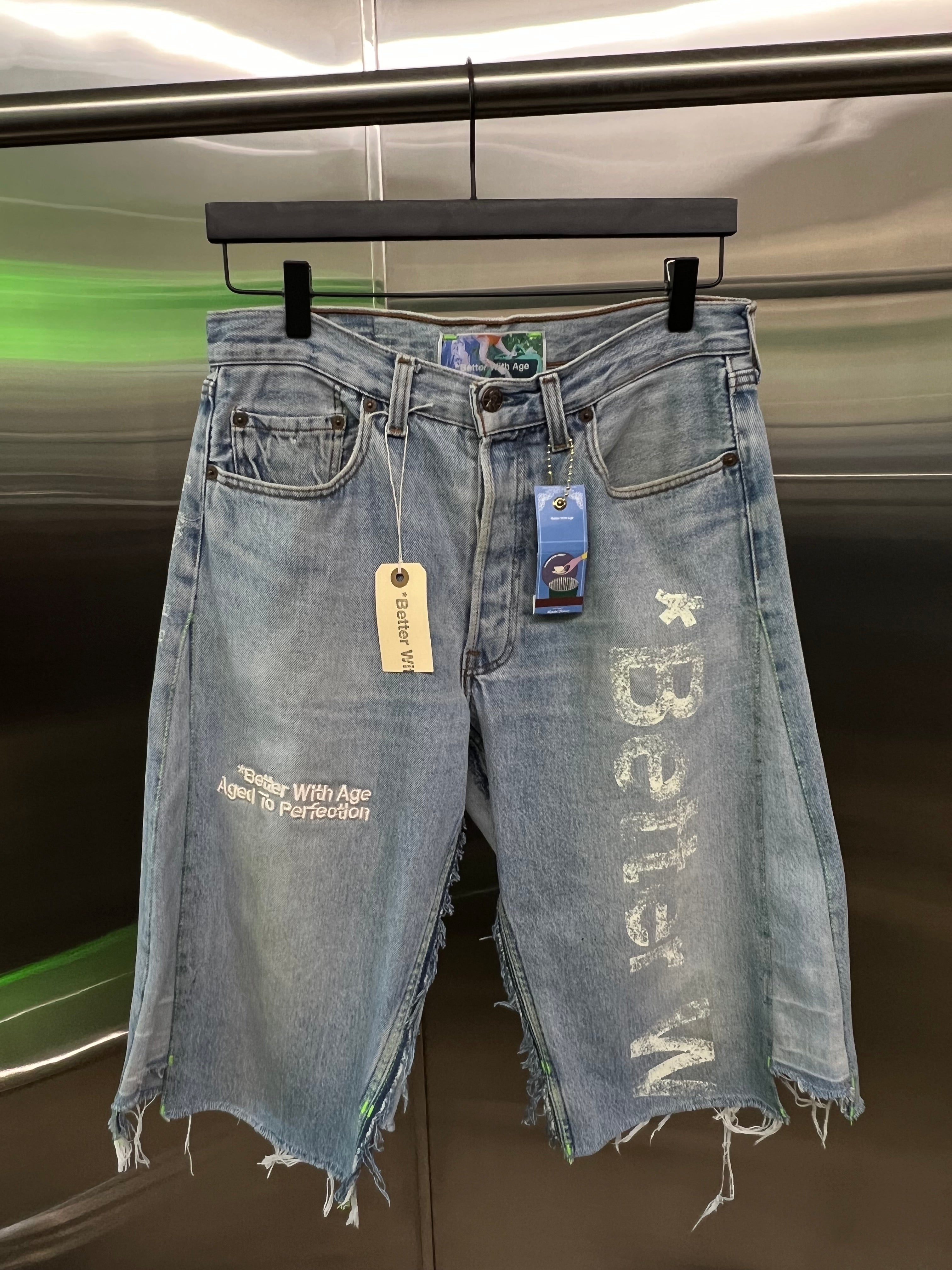 Better With Age Reconstructed Denim Shorts Embroidered
