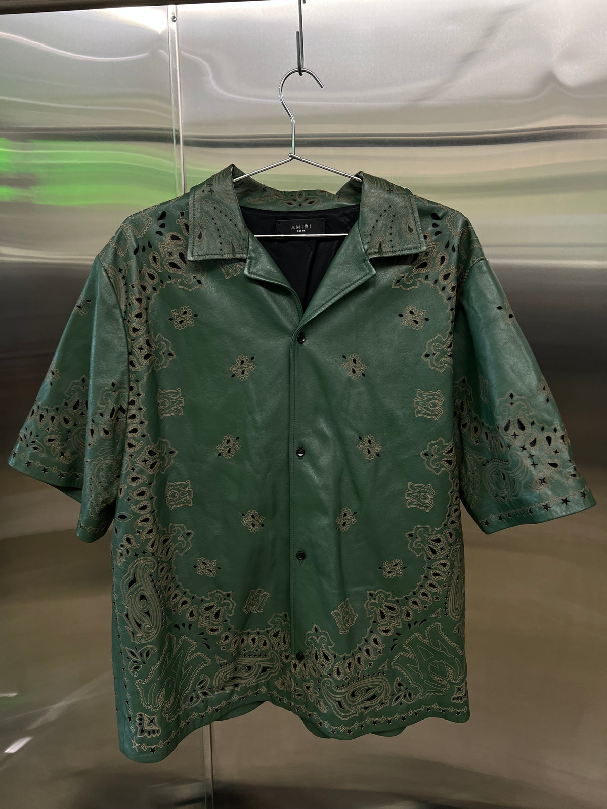 Amiri Bandana-Pattern Leather Shirt