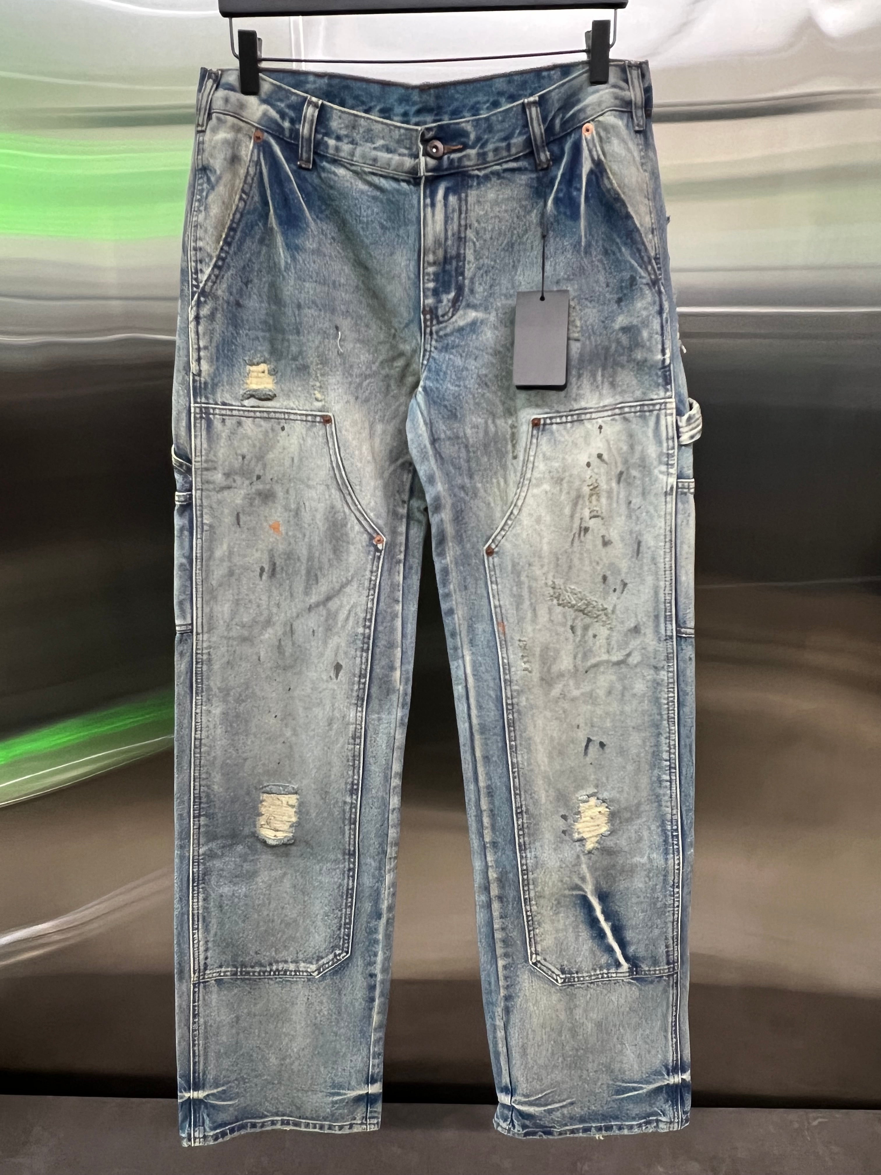 GV Gallery Raspberry Hills Baggy Jeans Distressed, Light-Washed Blue Denim And Paint-Splatter