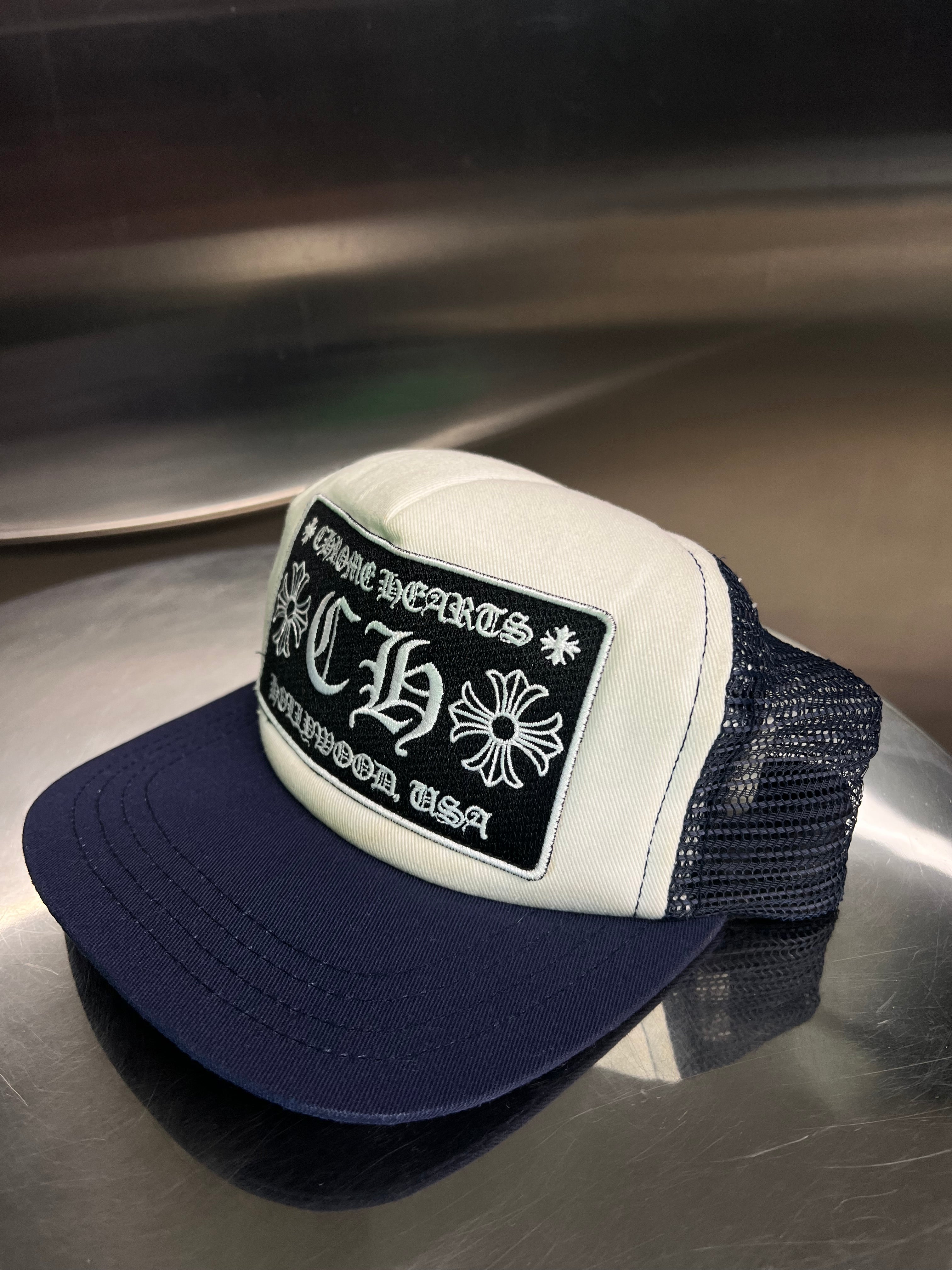 Chrome Hearts “Hollywood” Navy Trucker hat