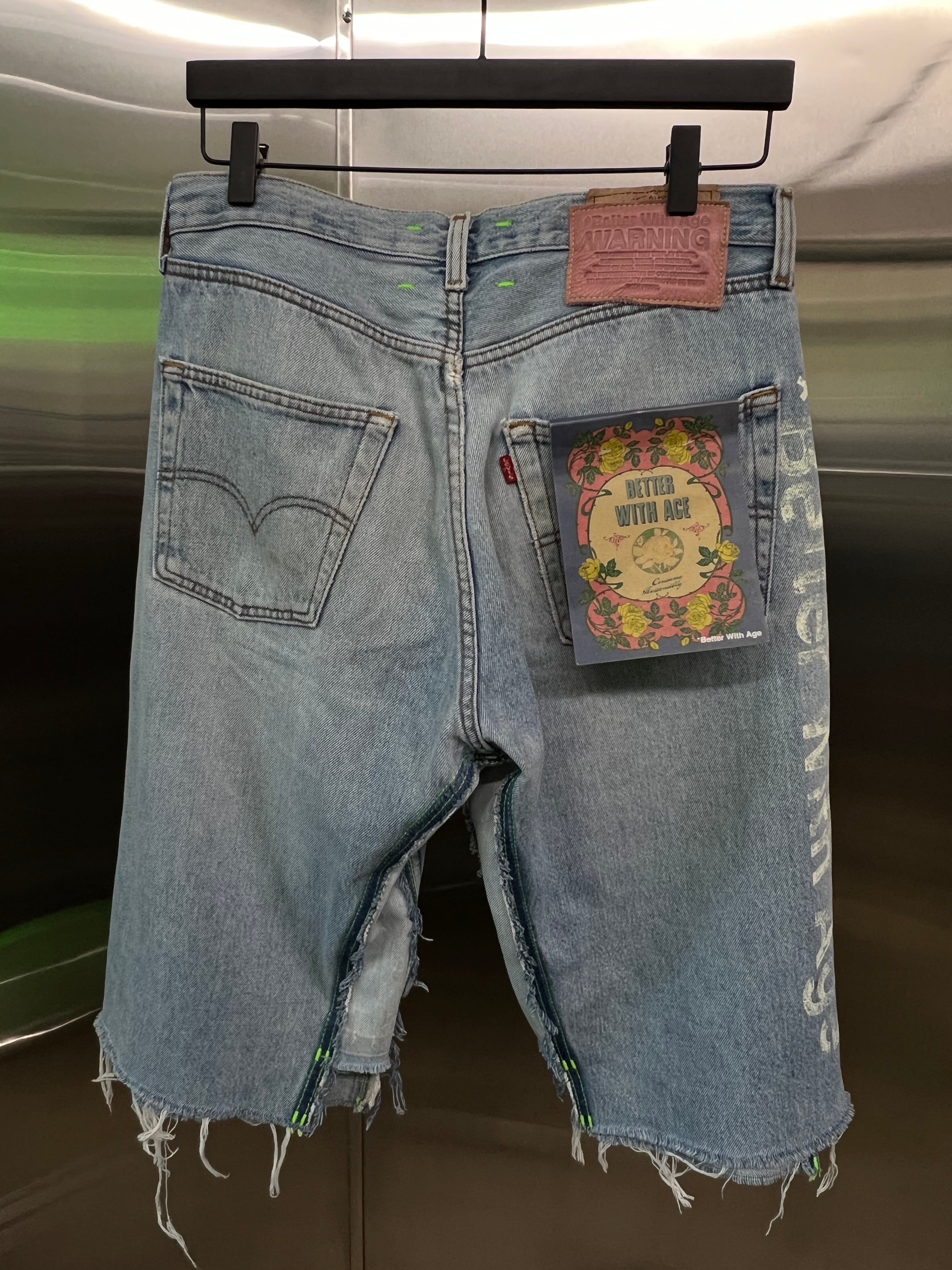 Better With Age Reconstructed Denim Shorts Embroidered
