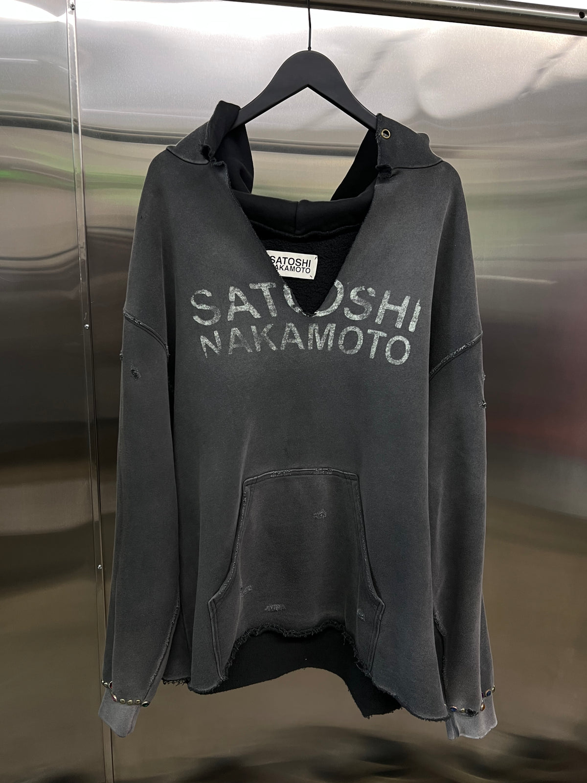 Satoshi Nakamoto Destructo washed black hoodie